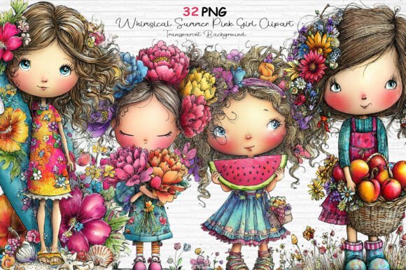 Download Whimsical Summer Pink Girl Clipart PNG - Girl Collection