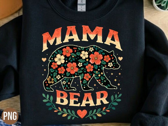 Download Floral Mama Bear Retro Silhouette PNG - Silhouette Collection