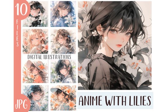 Download Watercolor Lilies Girl Anime Clipart JPG - Girl Collection