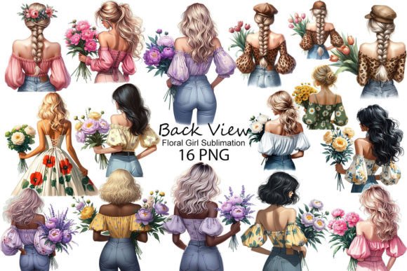 Download Back View Floral Girl Sublimation PNG - Girl Collection