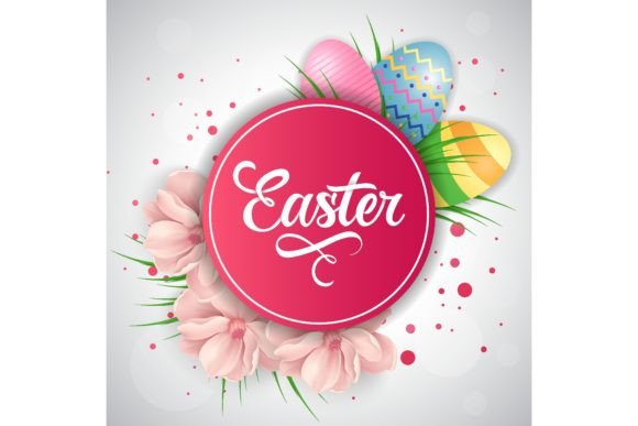 Download Easter Lettering in Pink Frame with Eggs - Letter Collection