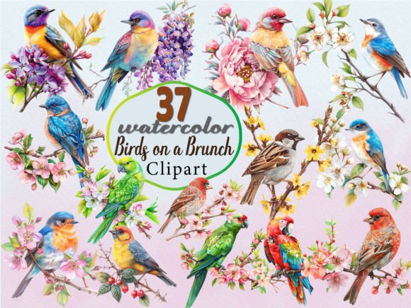 Download Watercolor Birds on a Brunch Clipart PNG - Brunch Collection